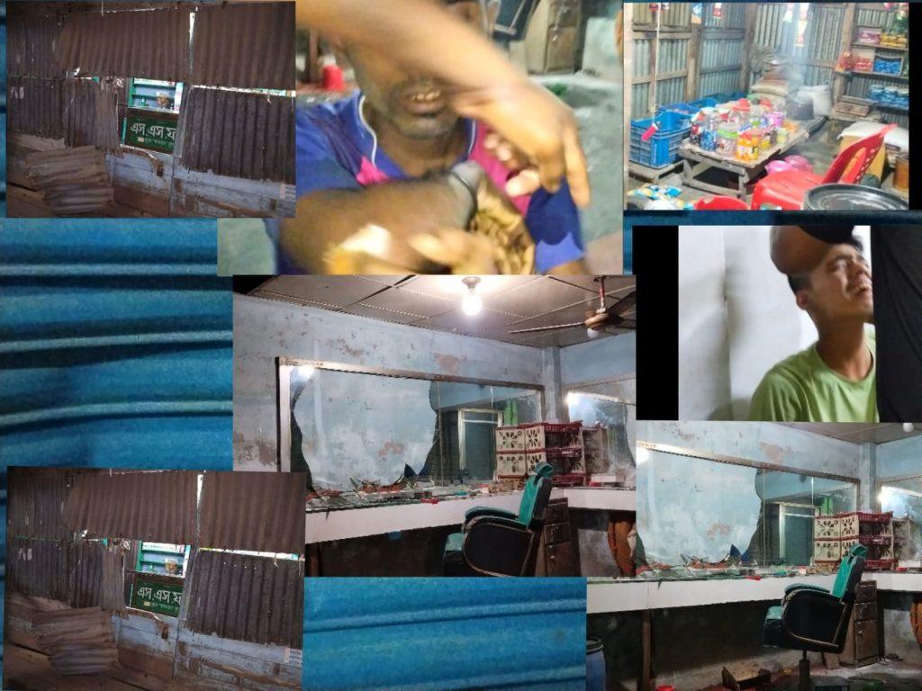 নেছারাবাদের নান্দুহার বাজারে তুচ্ছ ঘটনাকে কেন্দ্র করে বহিরাগতদের হামলায় ভাঙচুর-লুটপাট, আহত একাধিক ব্যবসায়ী।